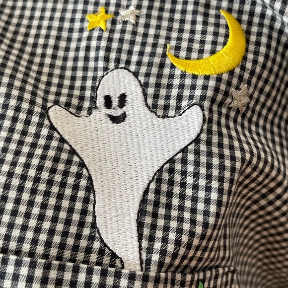 Hampshire Studio 100% cotton gingham embroidered Halloween button up tie shirt - Picture 15 of 16